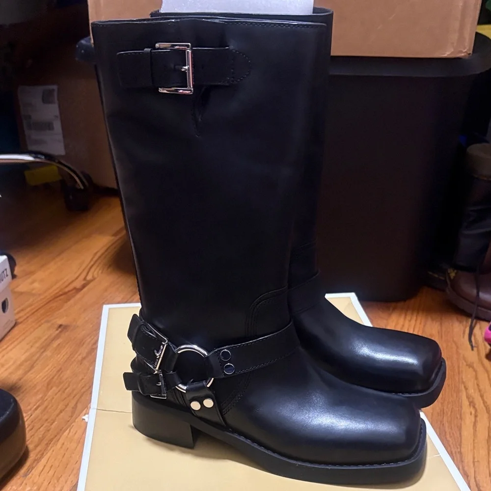 Michael Kors Black Leather Combat Boots - Picture 6 of 13